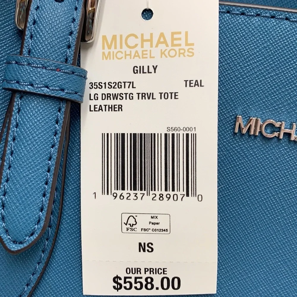 MICHAEL KORS Gilly Large Saffiano Leather Tote Bag TEAL COLOR